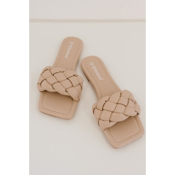 Woven Square Toe Slides in Nude - Picture 3 of 7